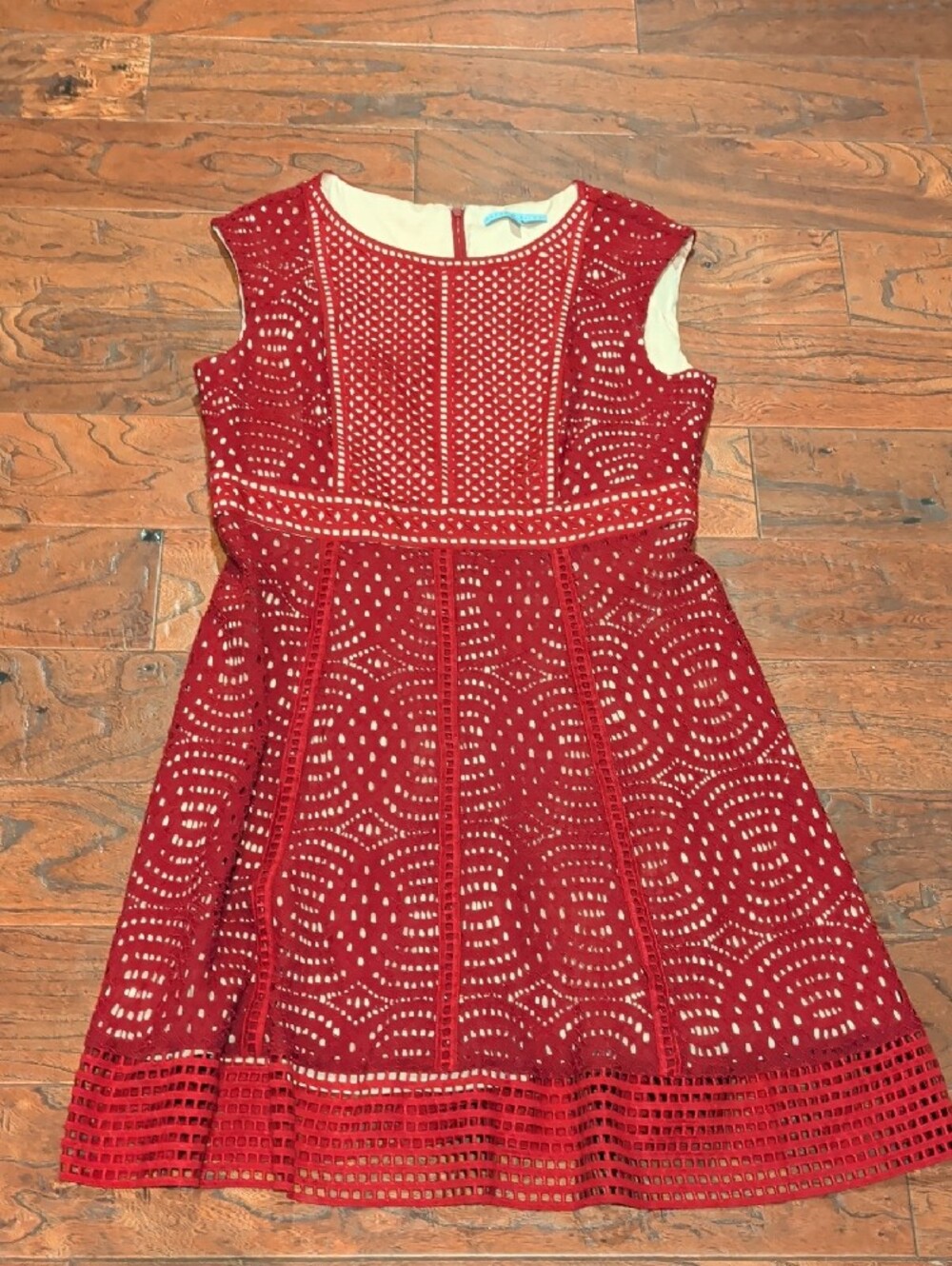 ANTONIO MELANI Red Eyelet Fit-and-Flare Mini Dress - Picture 4 of 6